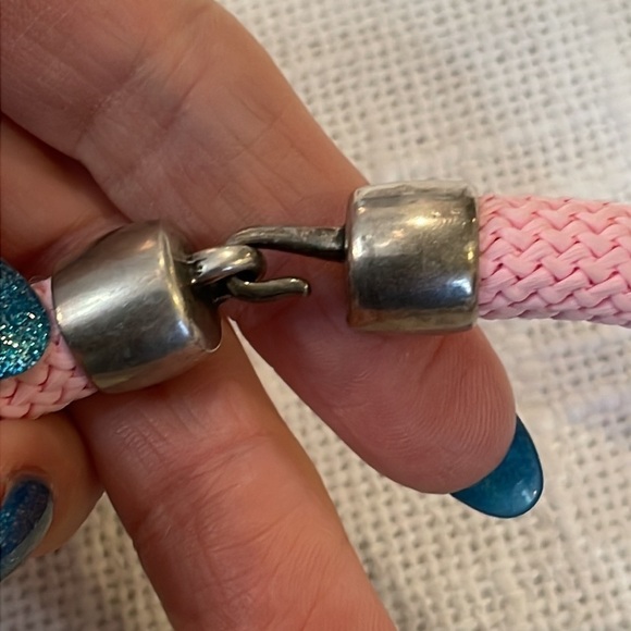 Light pink glass chunky bead large cord wire wrapped yellow green blue stripe - Picture 2 of 8